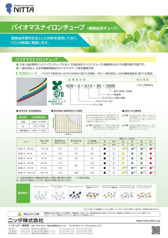 画像: バイオマスナイロンチューブ　N2B-4-6X4シロ100M